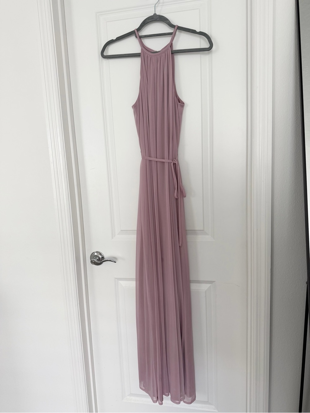 David’s Bridal Soft Mesh Halter Bridesmaid Dress in Dusty Rose